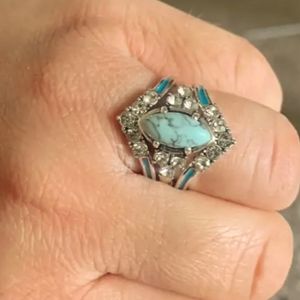 Three in one 3pc Turquoise Aquamarine Ring Set